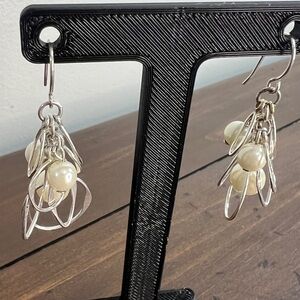 Pearl Cluster Dangle Earrings - Silver and Cream